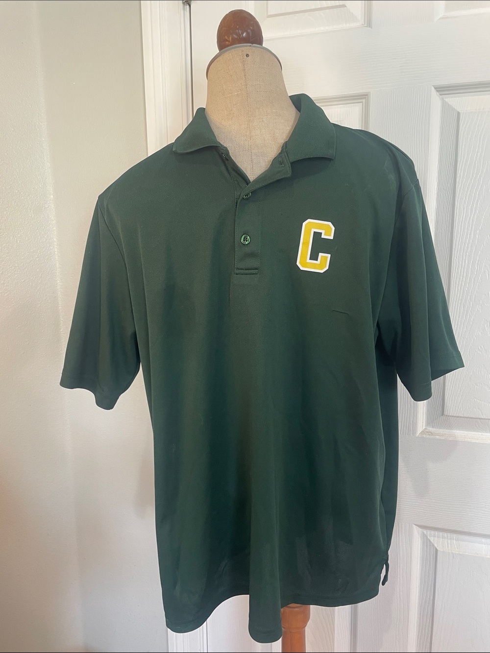 Core 365 Green performance short sleeve Polo Shirt Yellow C Patch men’s size L
